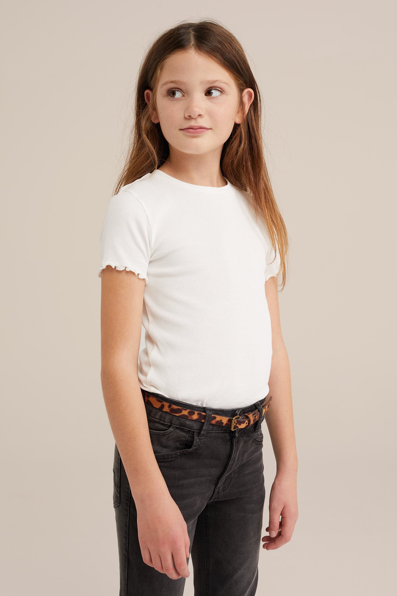 Meisjes T-shirt met ribstructuur WE Fashion Wit