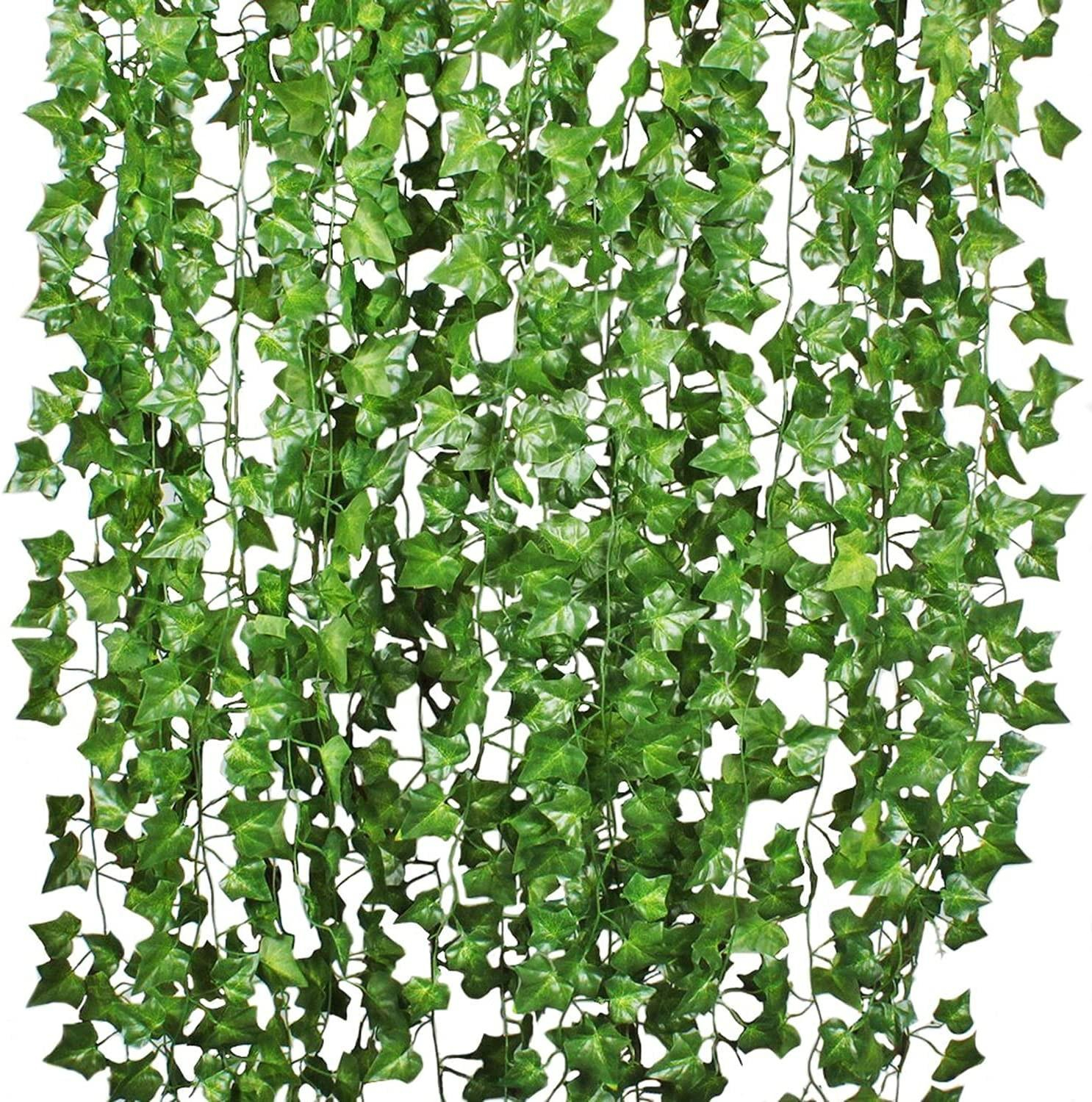(12er Set) 220cm Deko Efeu Blumenranke Kunstblätter Girlande - Grün