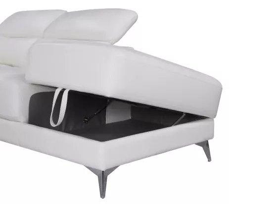 Canapé d'angle relax électrique en cuir PASCALINE - Ivoire - Angle droit