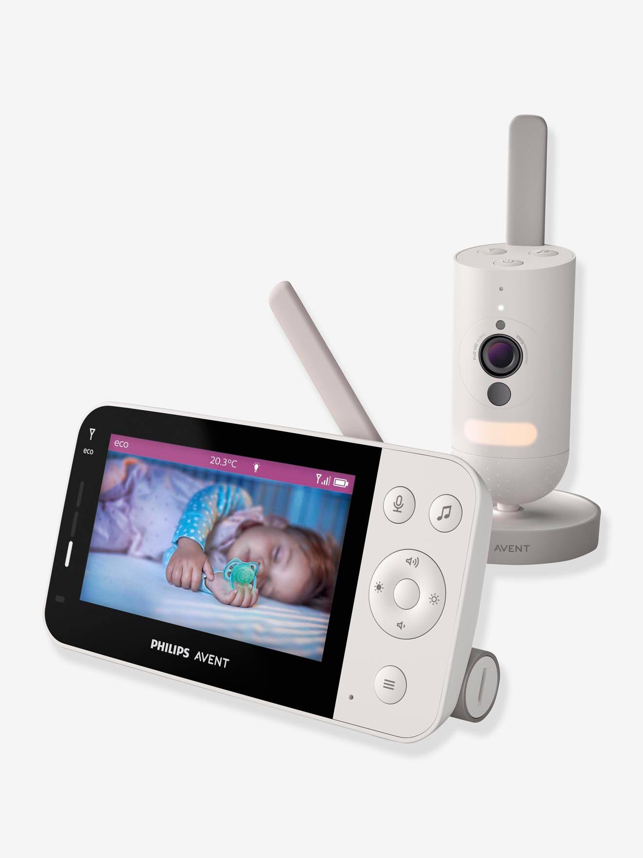 Monitor de vídeo digital para bebês Philips AVENT SCD921, branco claro liso com padrões.