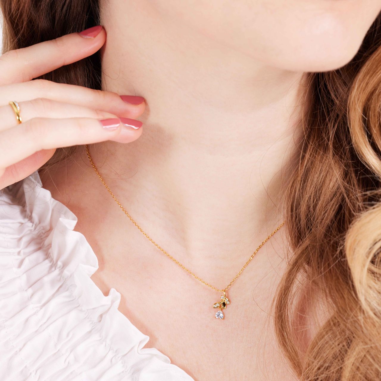 Zilveren goldplated ketting&hanger roos zirkonia