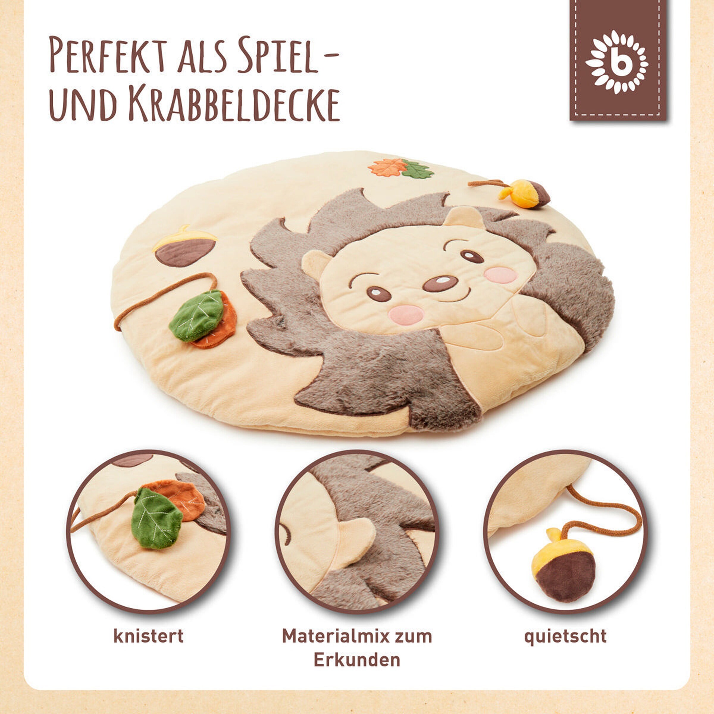 Bieco Krabbeldecke mit Aktivität Igel - ab Geburt Beige