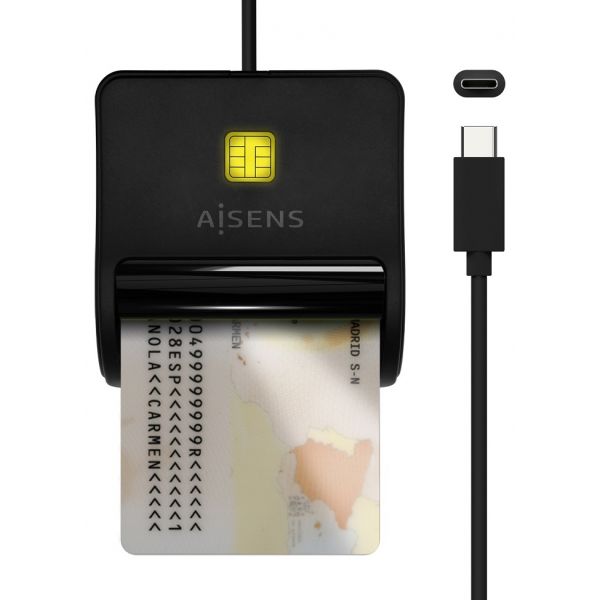 Aisens Leitor de Cartões Inteligente Dni Usb-c Black - ASCR-SN03C-BK