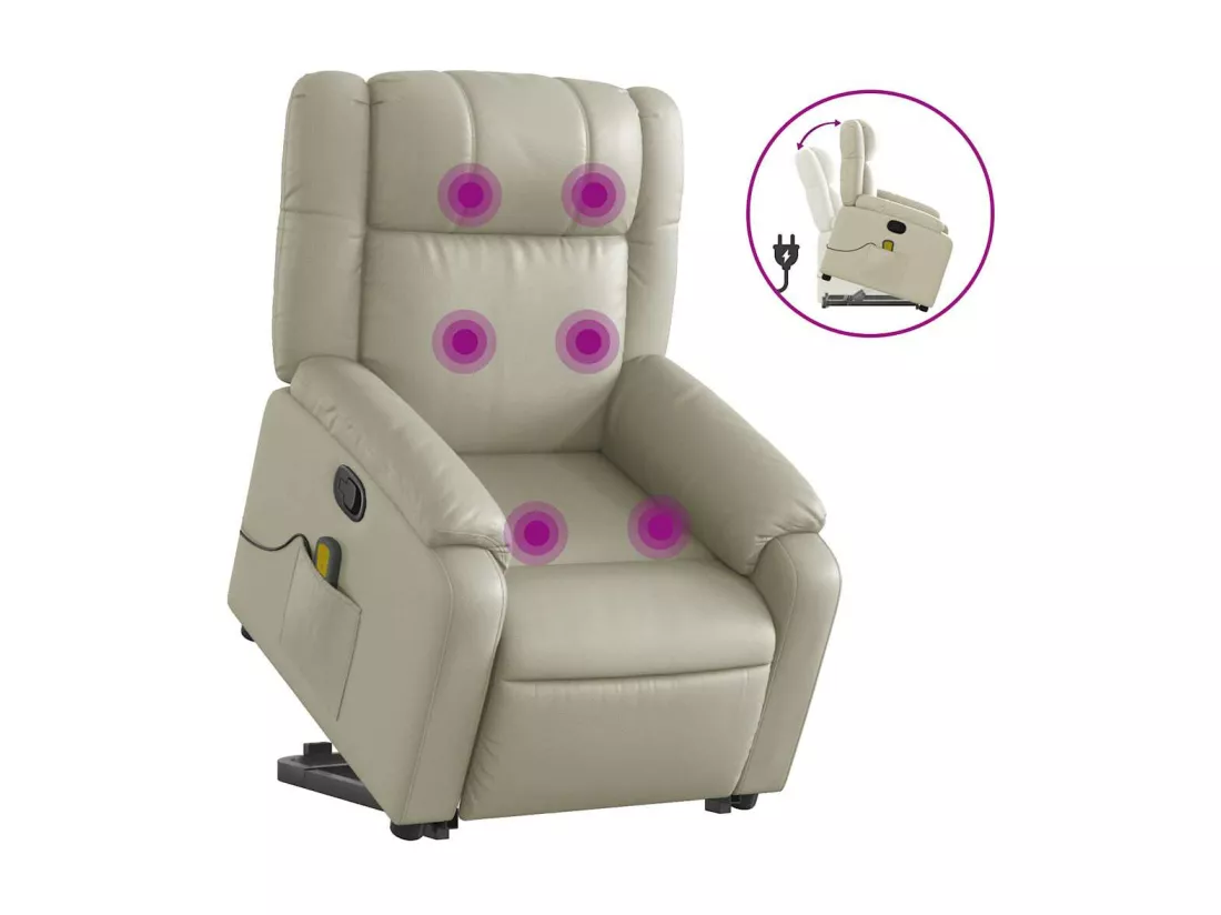 Fauteuil inclinable massant Crème Similicuir
