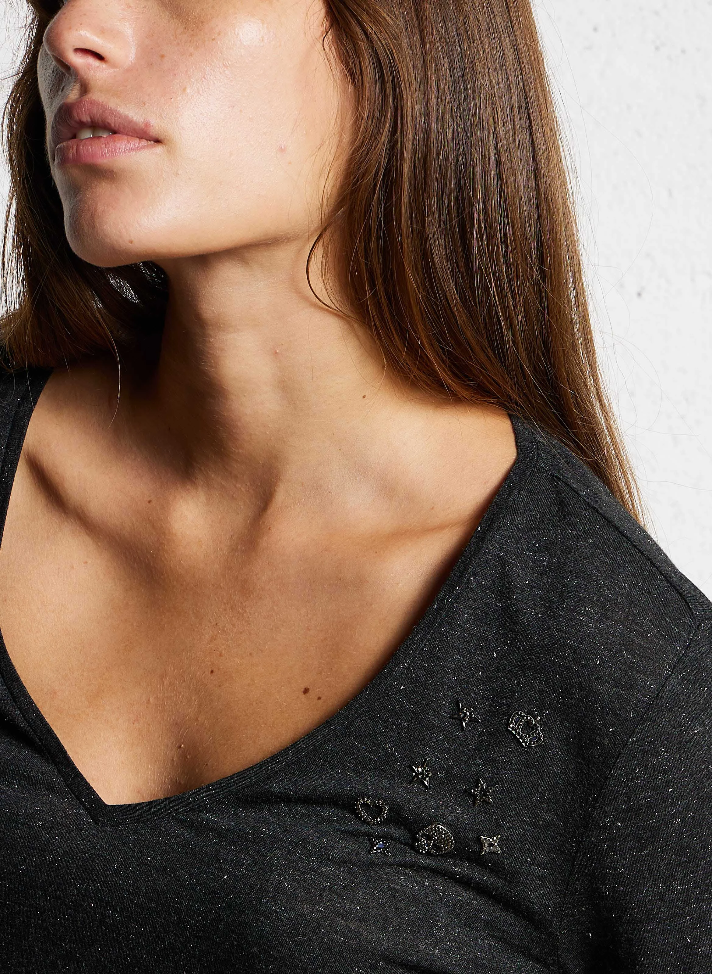 Tee-shirt droit à col V | Gris