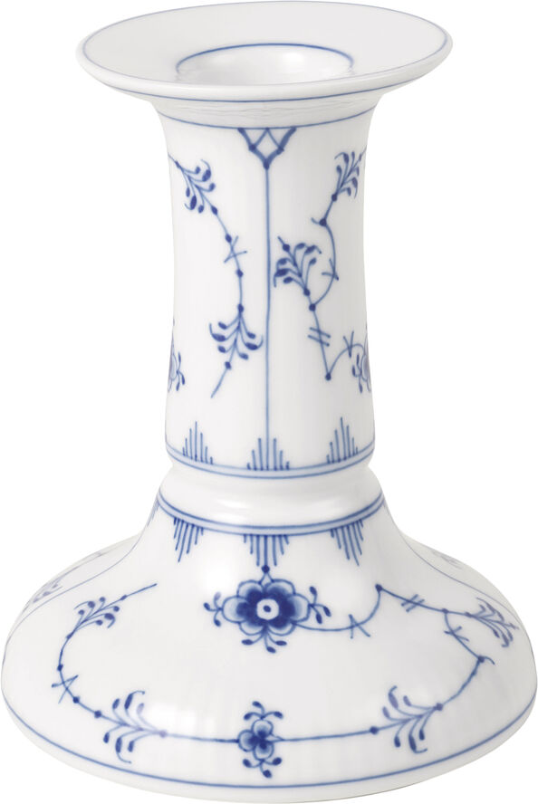 Royal Copenhagen Musselmalet Riflet Lysestage, 11,5 cm Hvid