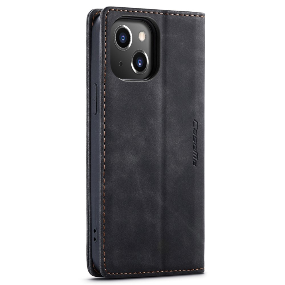 iPhone 14 Leder Tasche Flip Wallet Etui mit Kartenfächern - Schwarz