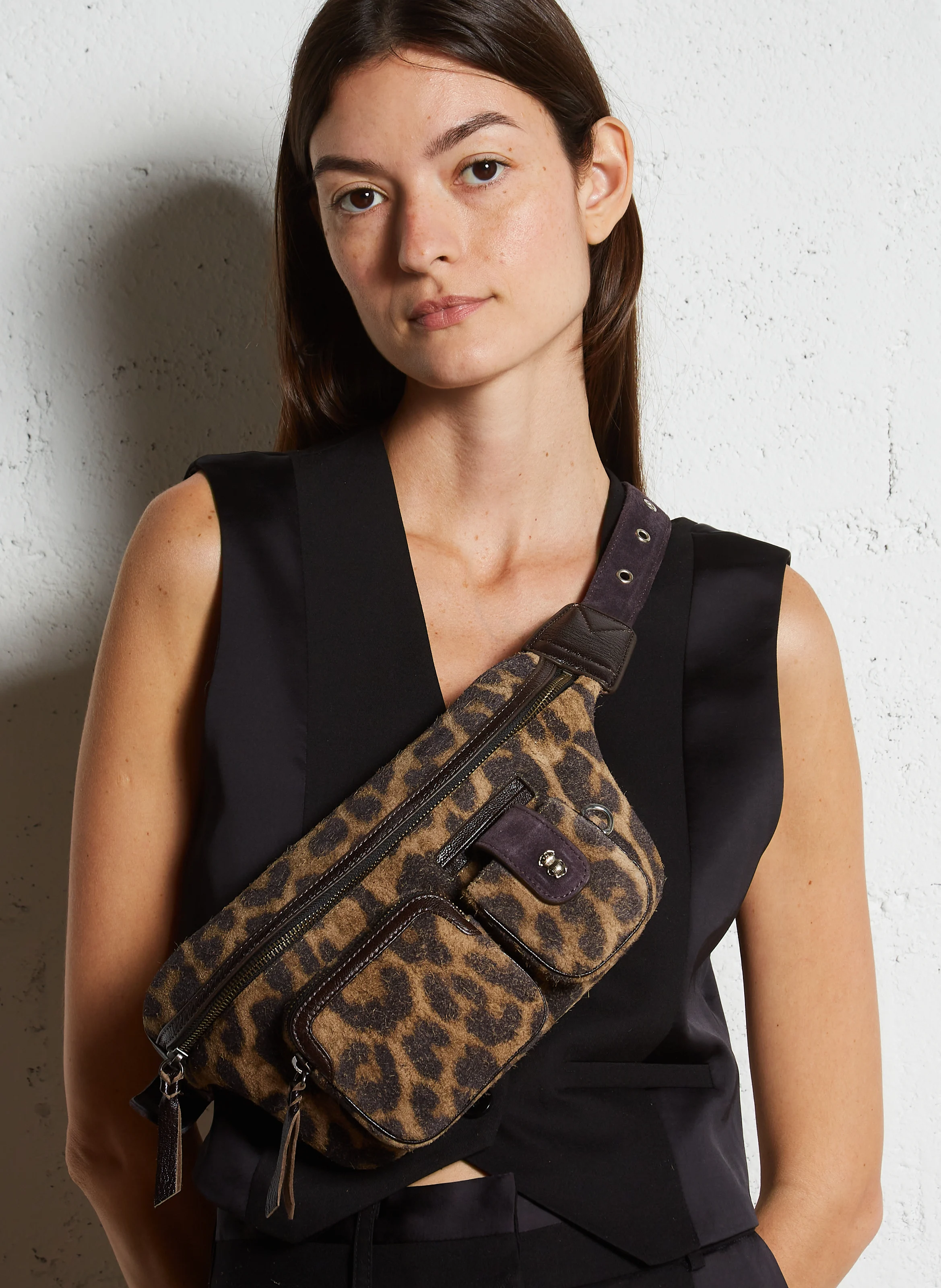ROMEO - Sac banane en cuir imprimé | Marron