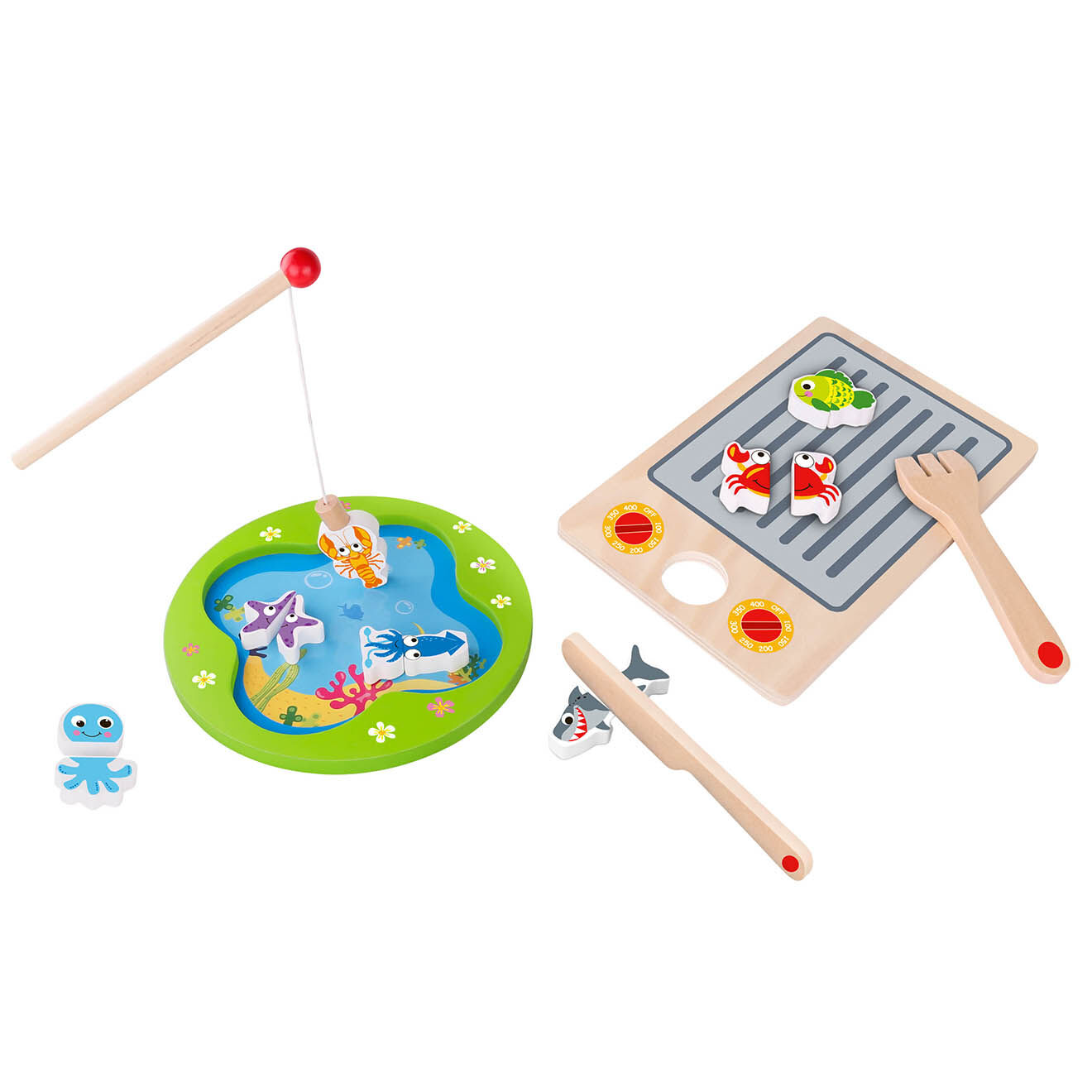 Tooky Toy Jeu de pêche & de grillades en bois multicolore - 3 ans et +
