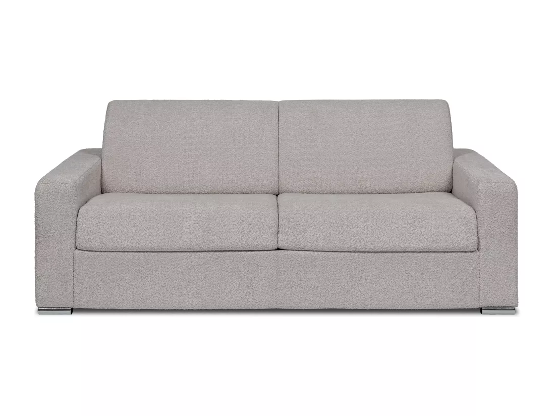 Canapé 4 places convertible express en bouclette gris clair - Couchage 160 cm - Matelas 14 cm - CALITO