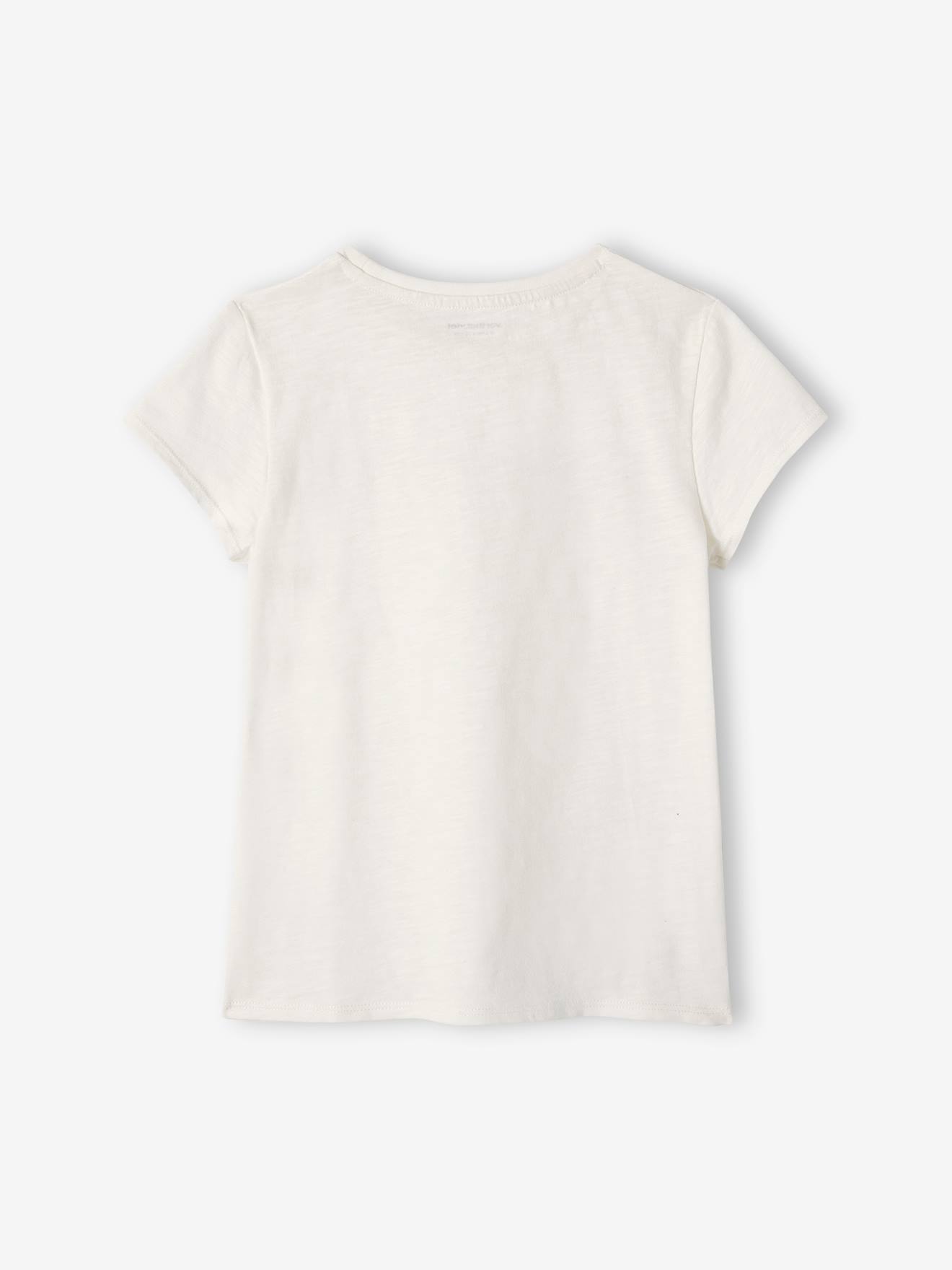 Camiseta esportiva listrada iridescente para meninas, lisa, branca clara com estampas.