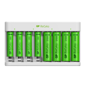 GP USB Batterijlader AA + AAA inc. Micro USB snoer en 4x AA + 4x AAA Batterijen
