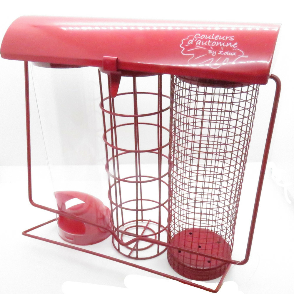 Mangeoire trio rouge. 20 x 9 x hauteur 22.5 cm, pour oiseaux