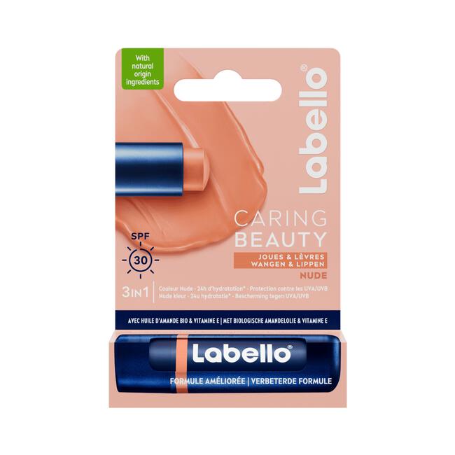 Labello Caring Beauty Lippenbalsem 24u Hydratatie Nude SPF30 1 Stuk