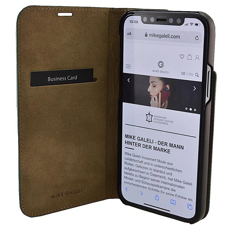 iPhone 12 / iPhone 12 Pro Echtleder Book Case Tasche Flip Cover Hand Made (MARCIP12_6.1-M16) - Türkis