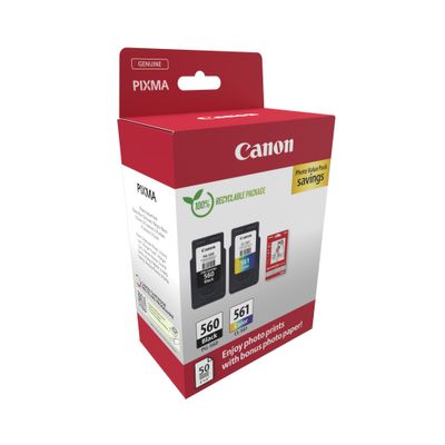 Canon PG-560/CL-561 - Pack de 2 - noir, couleur (cyan, magenta, jaune) - cartouche d'encre originale + papier
