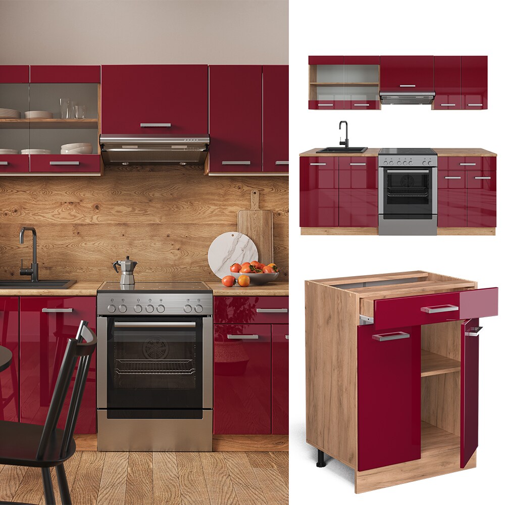 Vicco Küchenzeile Küchenblock Einbauküche R-Line 200 cm Front Bordeaux