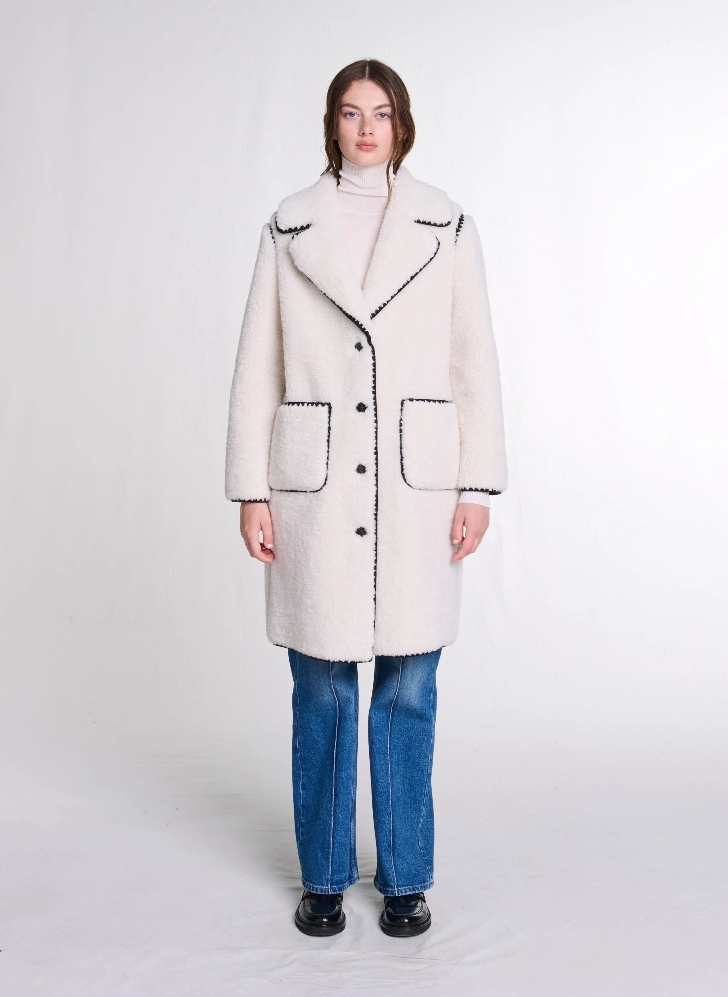 Manteau long effet fourrure| Blanc