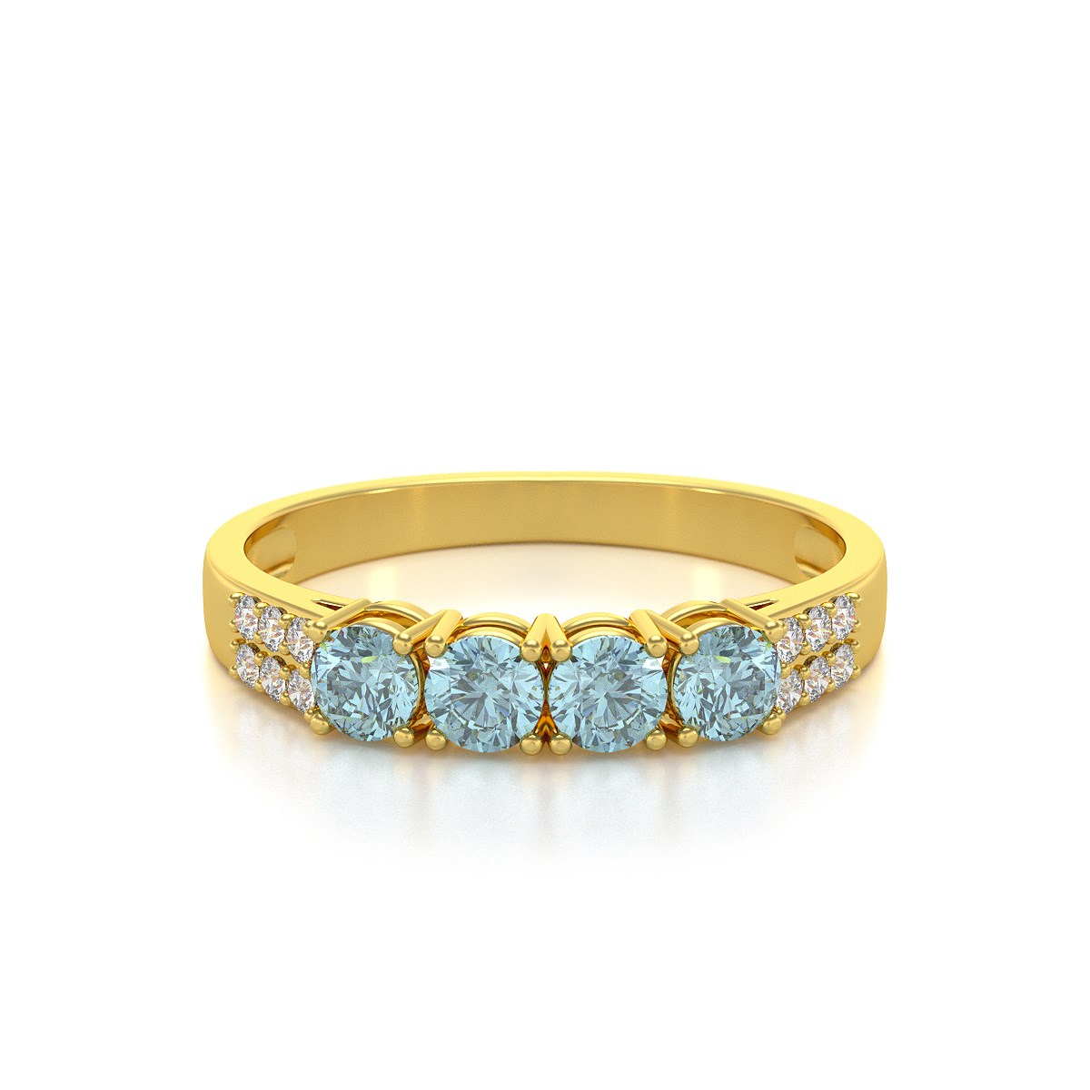 Bague ADEN Or 585 Jaune Aigue-Marine et diamants 2.382grs