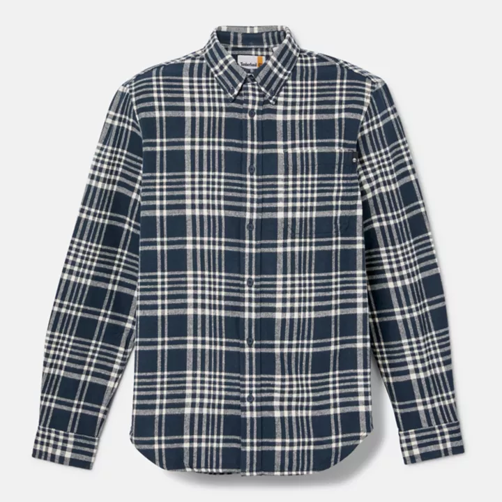 Camisa xadrez de flanela grossa masculina na cor azul marinho