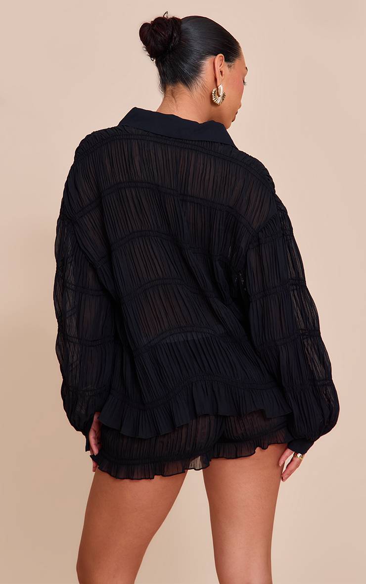 Noir Ensemble Coordonné Chemise Froncée En Mousseline