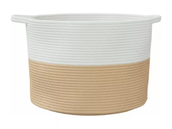 Panier à linge beige et blanc Ø55x36 cm coton