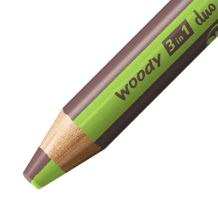 Duo Buntstift, Wasserfarbe & Wachsmalkreide - STABILO woody 3 in 1 duo - zweifarbige Mine - Einzelstift - hellgrün/braun