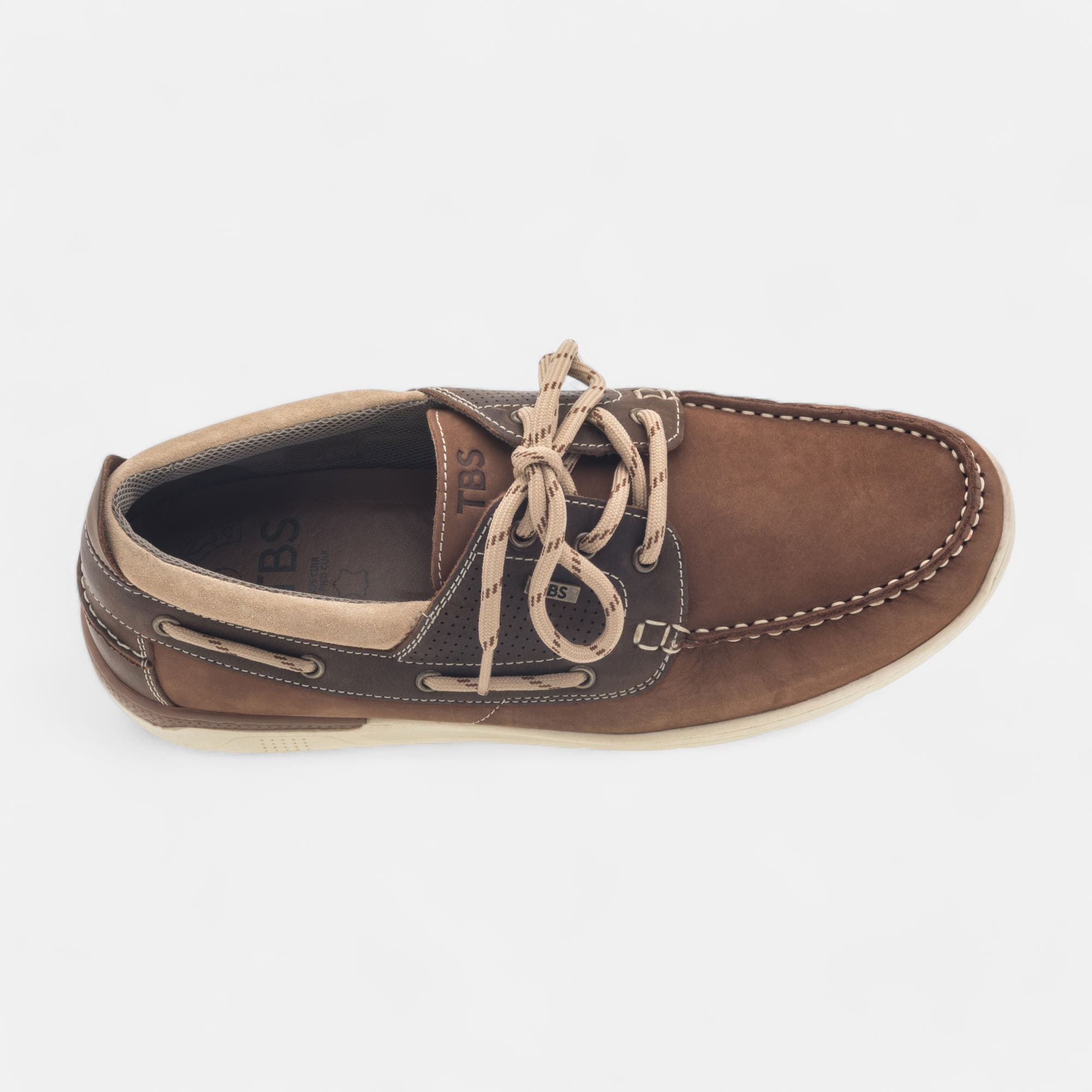 Chaussures bateau Homme en cuir cognac