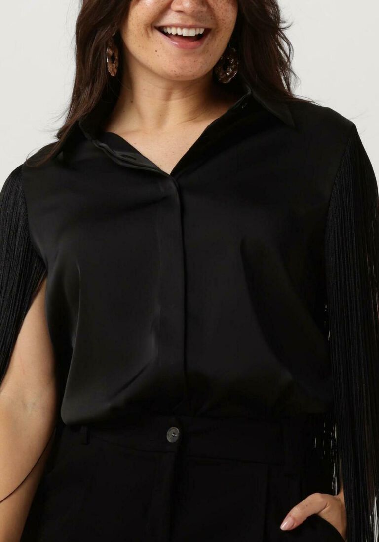 ACCESS zwarte access blouse shirt with fringed sleeves