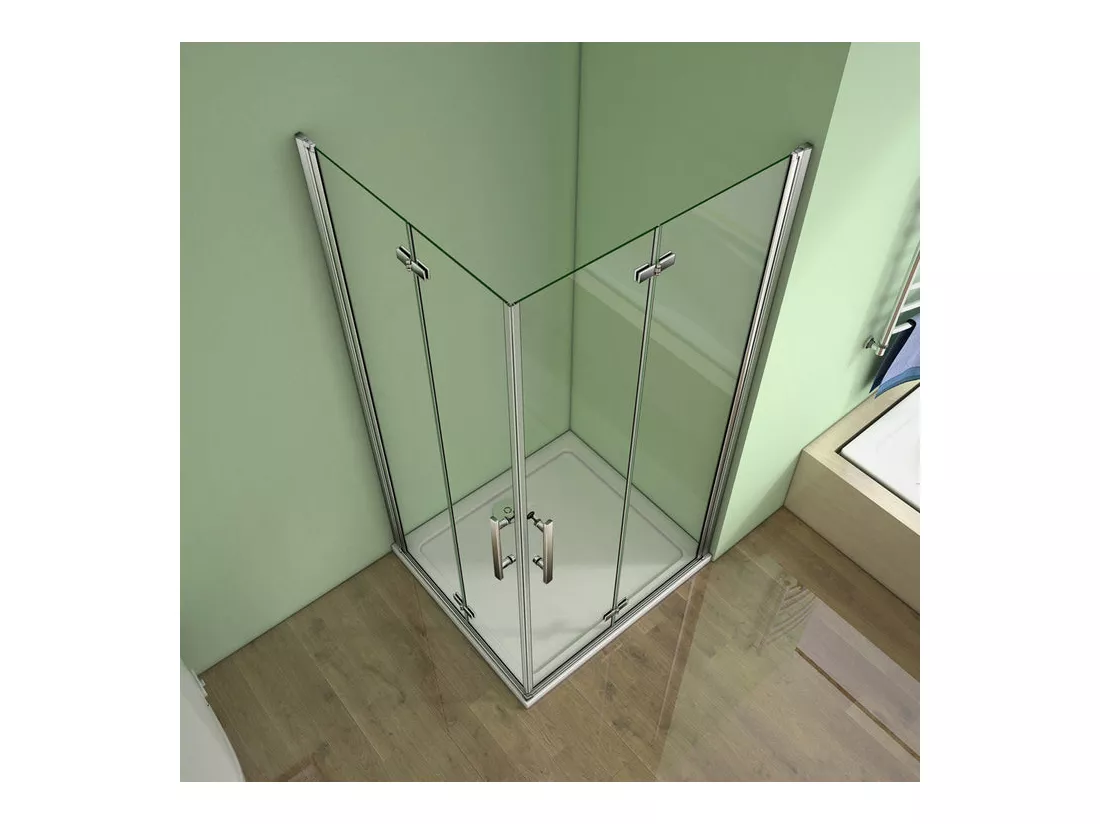 Cabine de douche pivotante et pliante 110x80x195cm en 6mm verre securit anticalcaire, poignée en inox