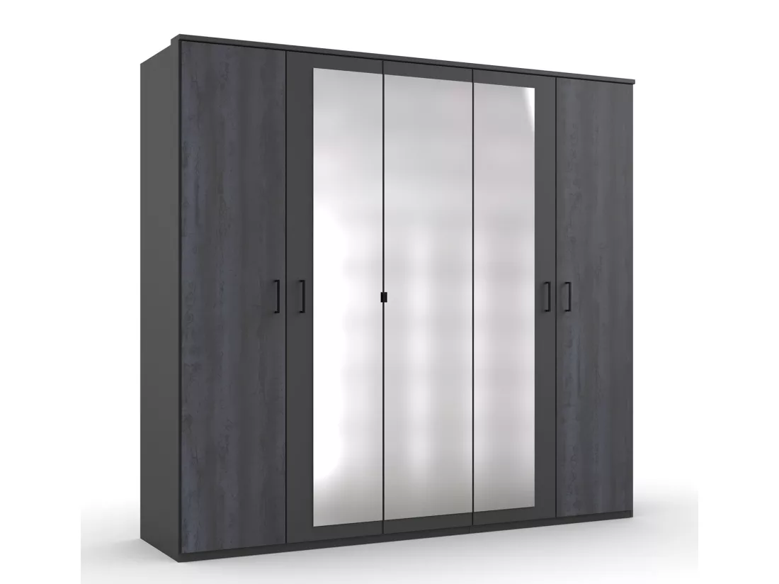 Chambre à coucher complète adulte (lit 160x200 cm Queen Size + 2 chevets + armoire + commode)