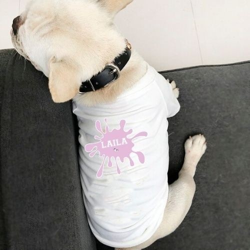 Camiseta personalizável com estampa de mancha de tinta para cães, branca.