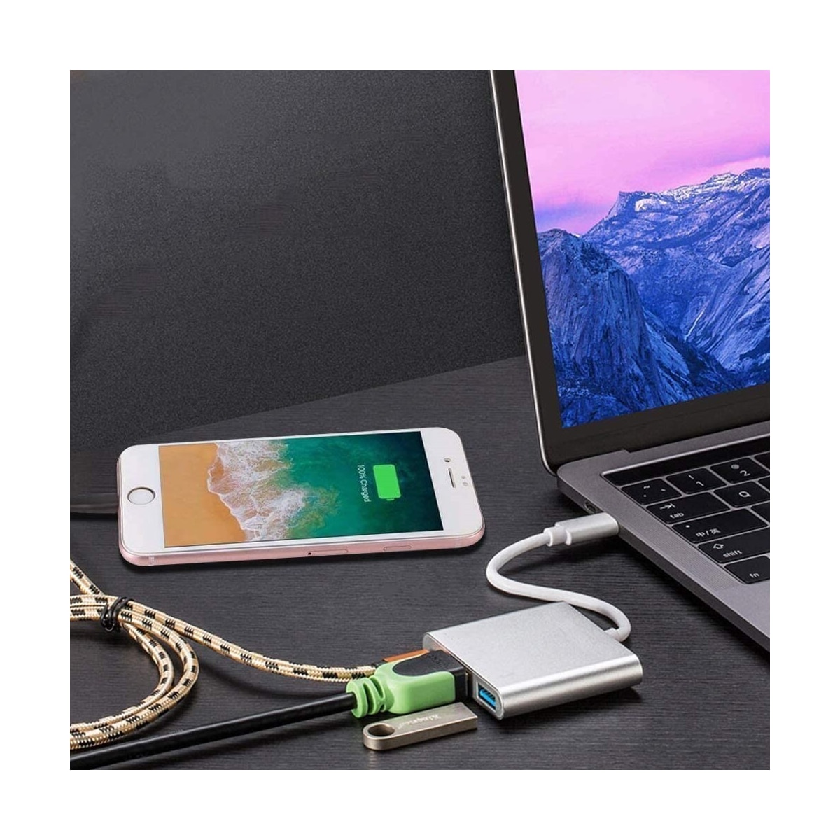 USB-C multiportadapter for USB, USB-C (USB PD), 4K HDMI-kompatibel sølv