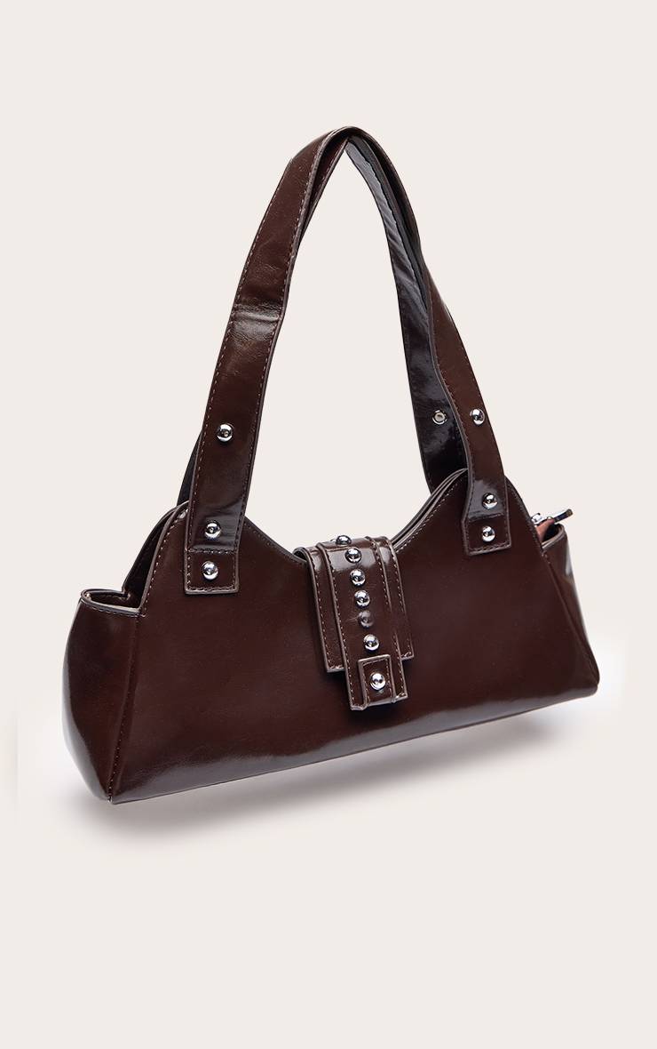 Chocolate Plum Sac À Bandoulière Dôme Clouté En Synthétiquecuir Froissé