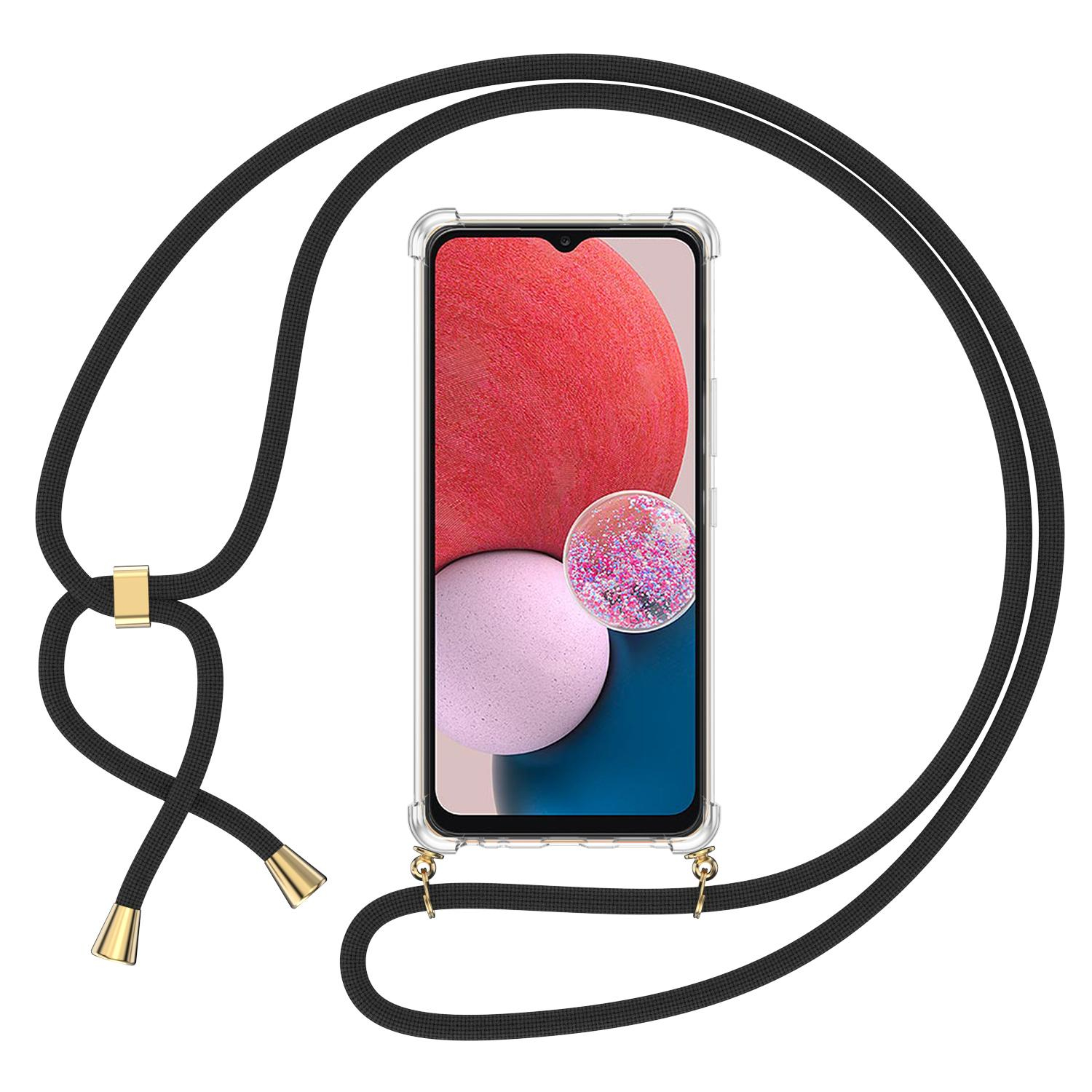 Samsung Galaxy A13 Necklace Gummi Hülle Air Cushion Fallschutz   Handykette (150cm) - Schwarz / Gold
