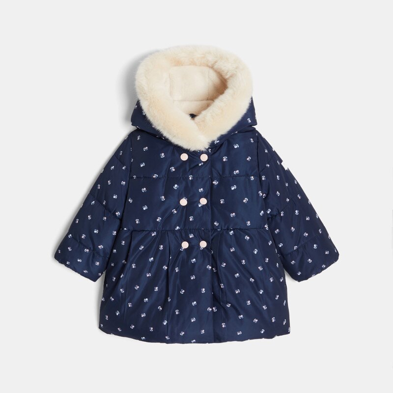 Manteau matelassé doublé fleuri bleu bébé fille Bleu