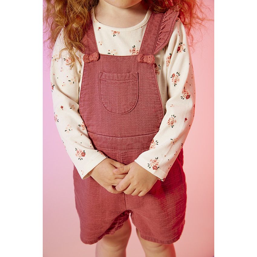 T-shirt manches longues côtelé imprimé floral pour bébé fille - Ecru