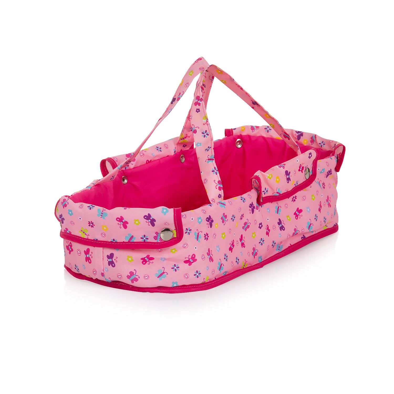 Chipolino Puppenwagen Dora Tasche, klappbar, Softtragetasche, Korb, Sonnendach rosa Schmetterlinge