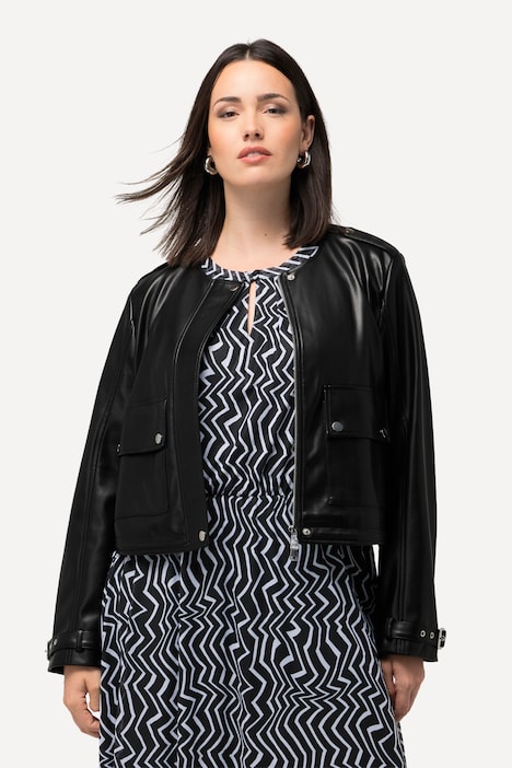 Jacke, Lederoptik, 2-Wege-Zipper, Schulterklappen