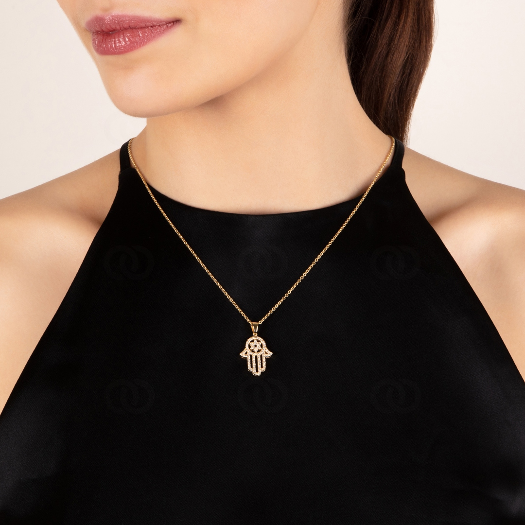 Anhänger Fatimas-Hand 750/18 K Gelbgold mit Diamanten 0.45 ct H/si