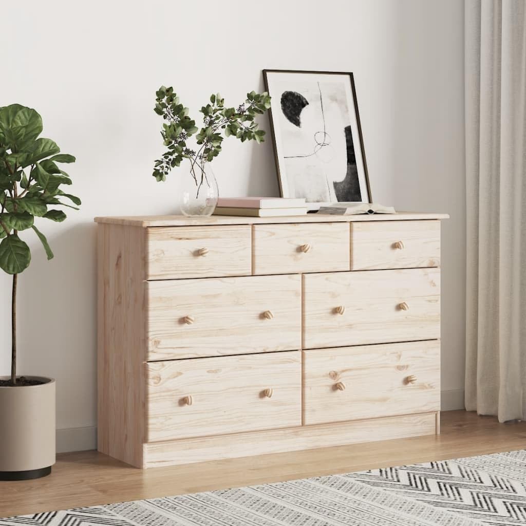 vidaXL Kommode, Sideboard mit 7 Schubladen, Schubladenschrank Schrank für Schlafzimmer Büro, Beistellschrank Flurschrank, Massivholz Kiefer