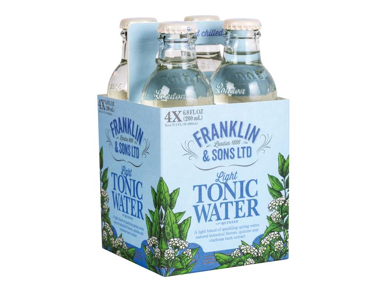 Franklin & Sons Natural Light Tonic Water 4 Stück x 0.2 l Chininhaltiges Erfrischungsgetränk mit weniger Zucker