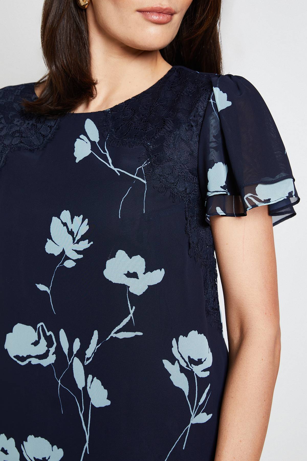 Wallis Robe Droite À Fleurs Avec Dentelle Et Manches À Volants