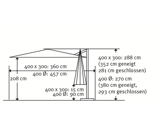 Schneider zweefparasol, tuinparasol Rhodos Grande, 300 x 400 cm, rechthoekig, naturel