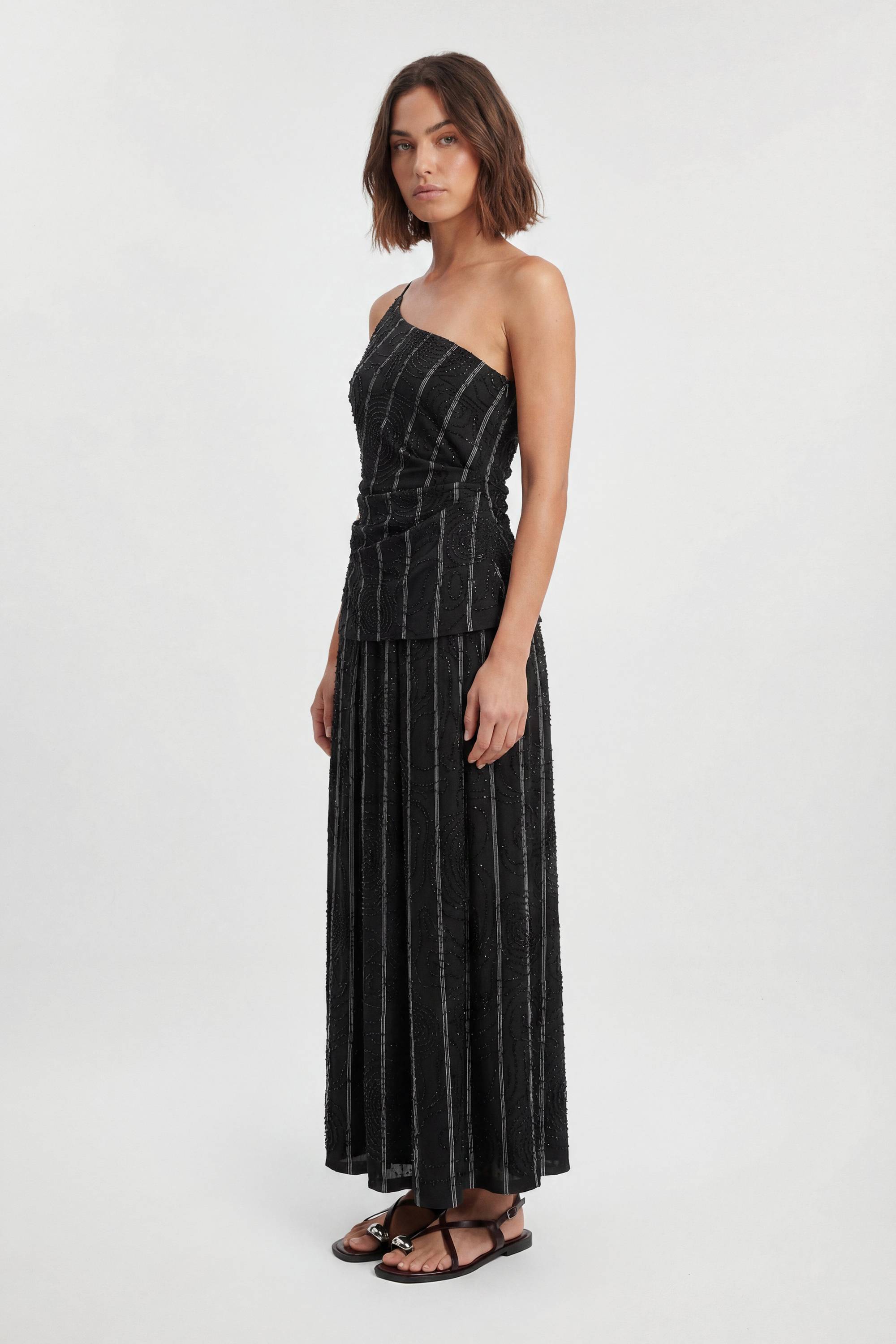 KarenMillen Haut Ajusté À Encolure Asymétrique Avec Rayures Fines Perlées