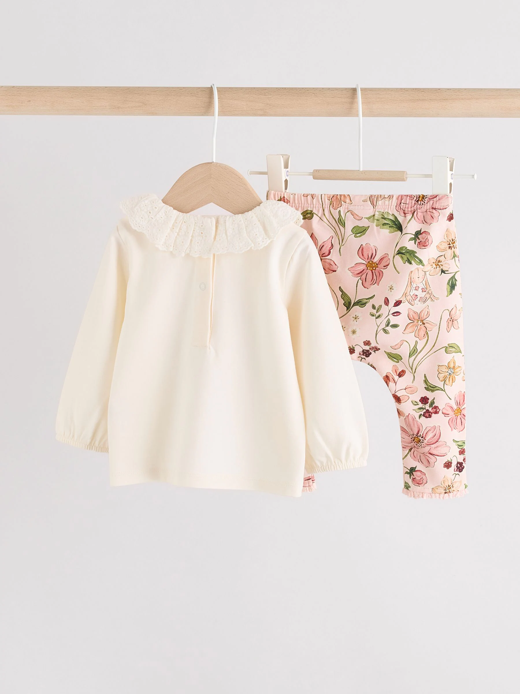 Wit/roze/konijn/bloemenprint - Set met lange mouwen en legging voor baby's (0mnd-2jr)