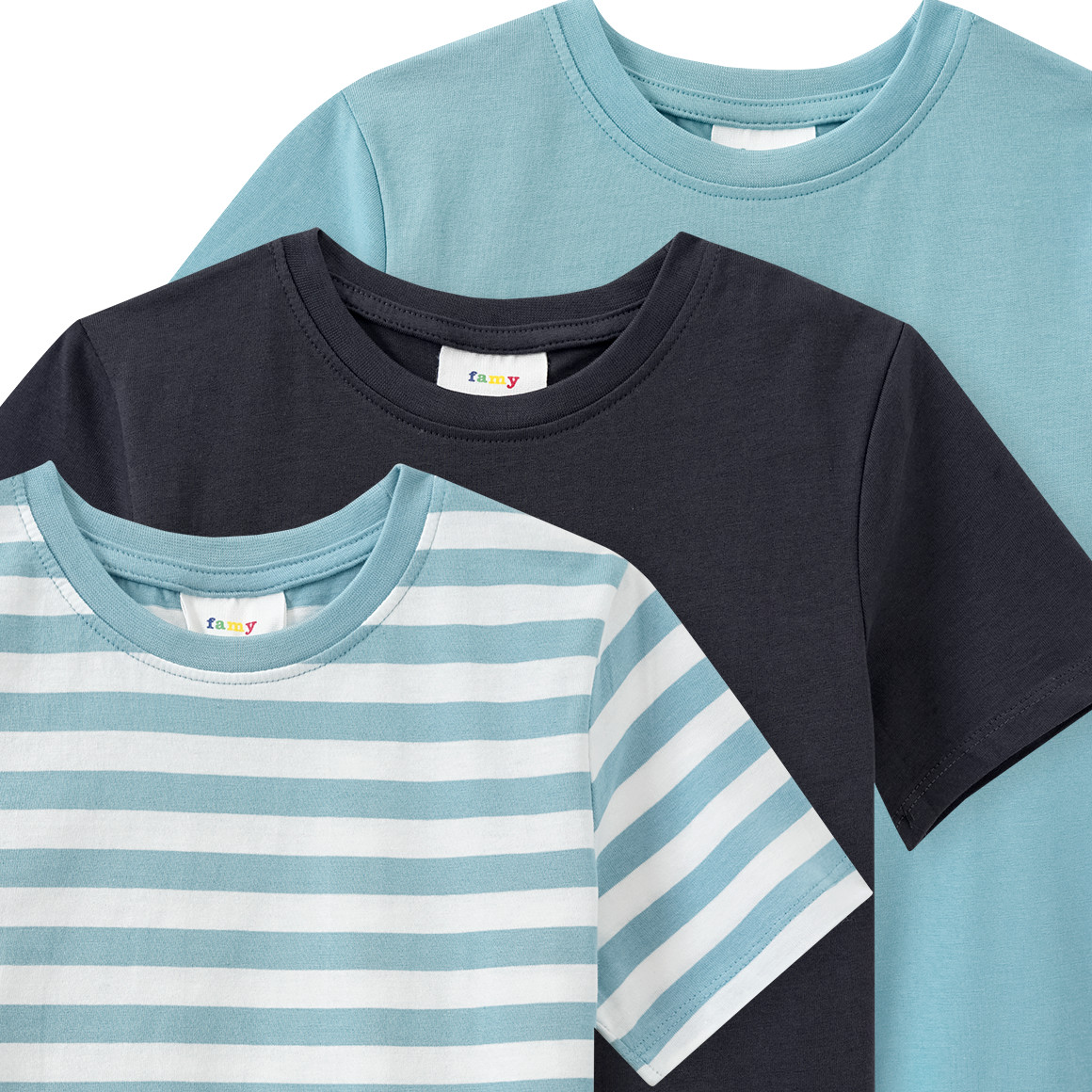 Famy 3 Jungen T-Shirts im Basic-Look salbei / dunkelgrau