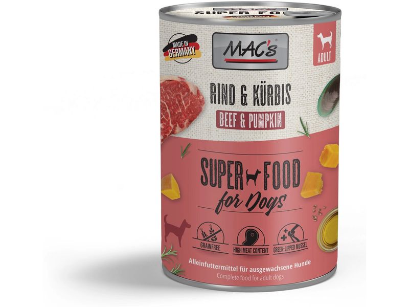 MAC's Nassfutter Rind und Kürbis 400 g Alleinfuttermittel für ausgewachsene Hunde
