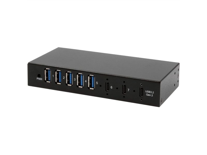 Exsys USB-Hub Industrial USB 3.2 Gen 2 x 1 Hub 7-Port 7-Port USB HUB für Tisch, Wand- und DIN-Rail Montage