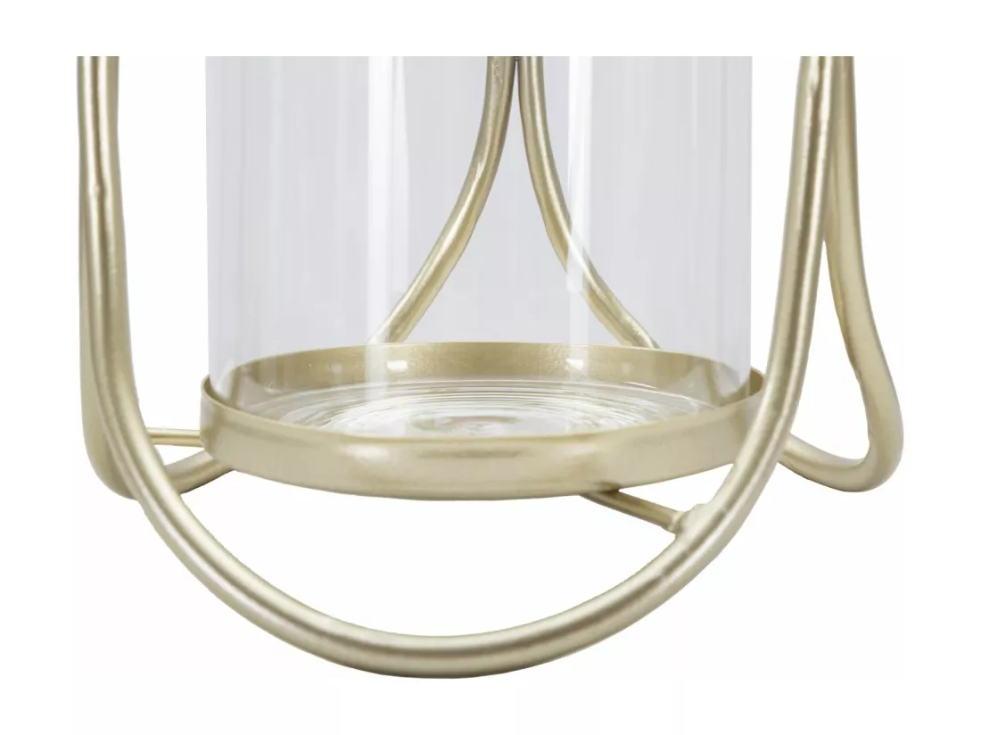 Support de Bougie en Métal Doré avec Coupelle en Verre - Porte-bougie Glox Gold Ø 16x21,5 cm, Design Géométrique Élégant avec Lignes Douces